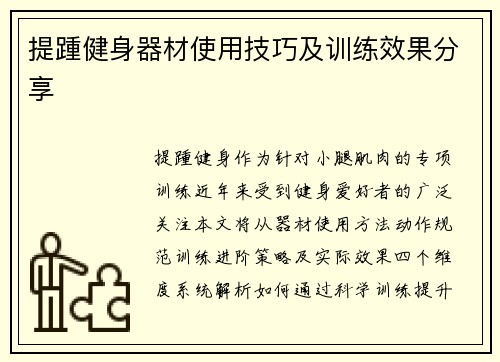 提踵健身器材使用技巧及训练效果分享